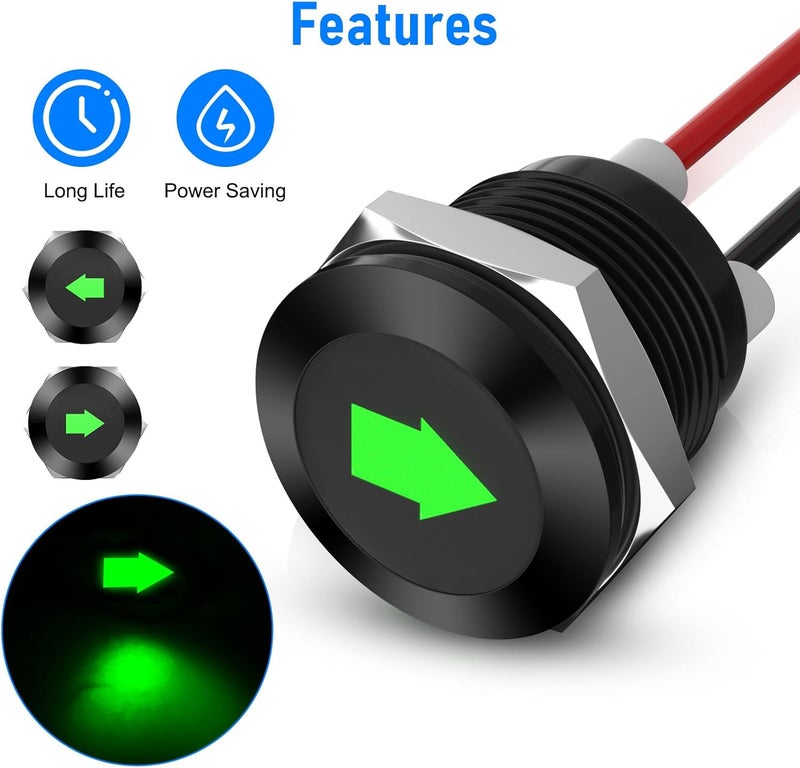 Linkstyle 2PCS 12V ضوء مؤشر LED، مقاوم للماء 1/2" قطع لوحة ضوء إشارة يسار/يمين مع أسلاك 310MM 26AWG للسيارات والشاحنات - Image 3